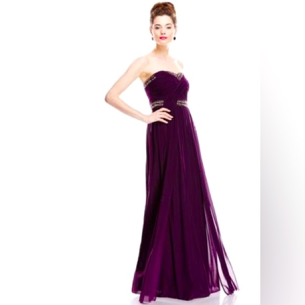 DECODE 1.8 ~ Purple Mesh Gold Beads Sweetheart Strapless Gown 10 NWT